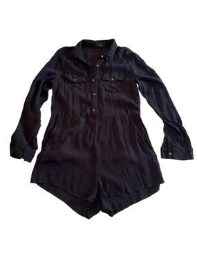 MAAC London Black Sheer Button Front Long Sleeve Romper Size S